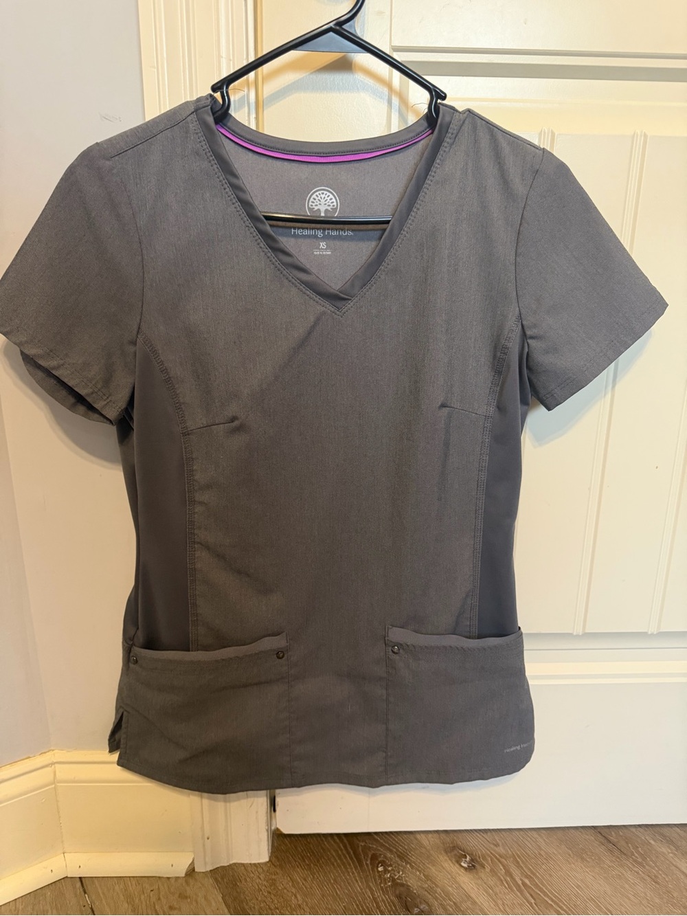 Healing Hands Gray V-Neck Short Sleeve Scrub Top and Pants